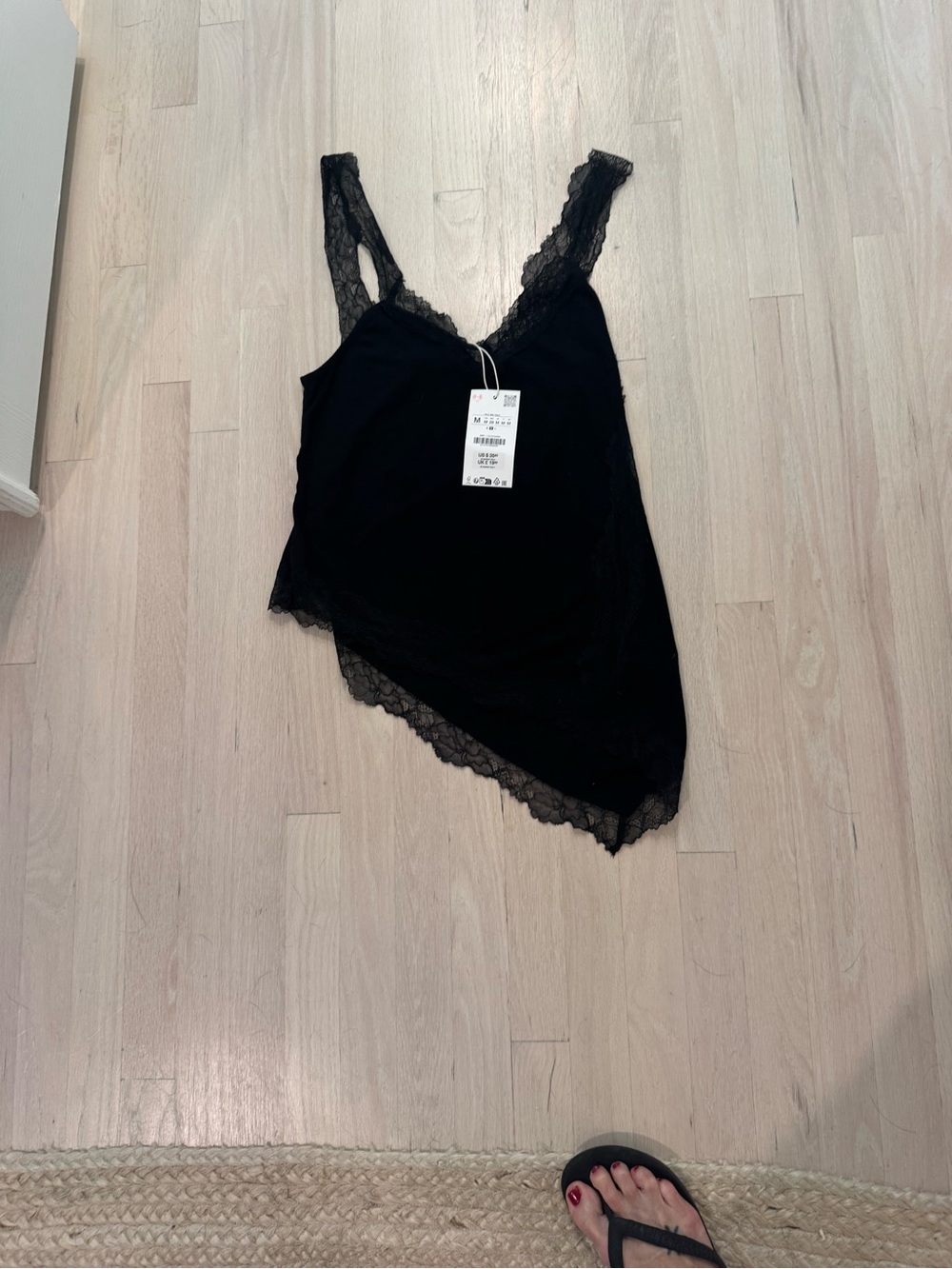 Zara Black Lace-Trim Asymmetric Camisole